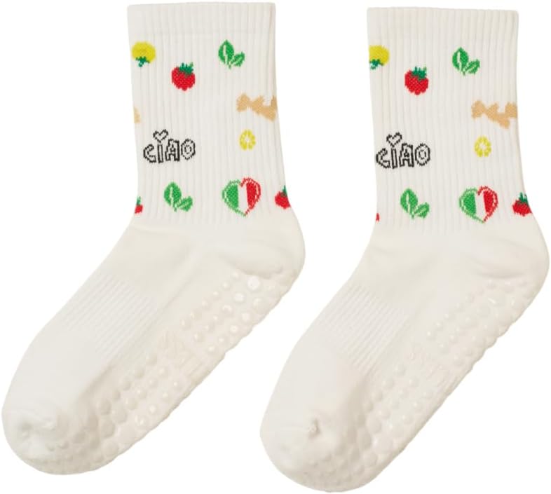 Shapes Studio Crew Half Calf Grip Socks, Cutest Fruits Pilates Socks, Ruffle socks, Non-Slip, Barre Yoga Fitness - Image 1